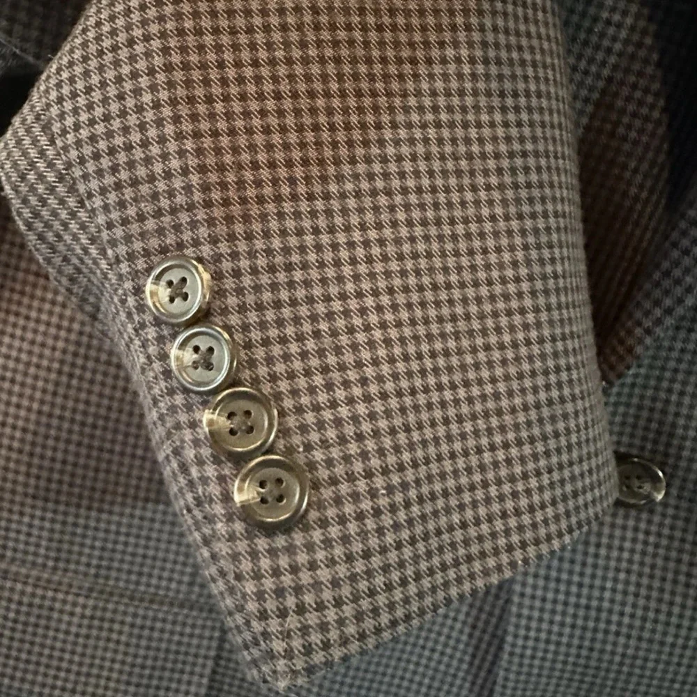 Chaps Mens 2 Button Blazer Gray Houndstooth Jacket Size 44R